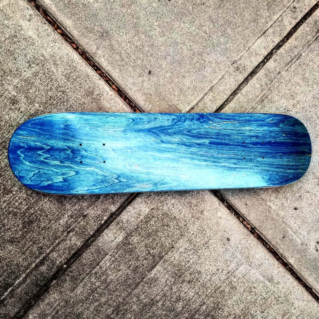 Beautiful blue stained blank skateboard deck from Canada Skate Shop